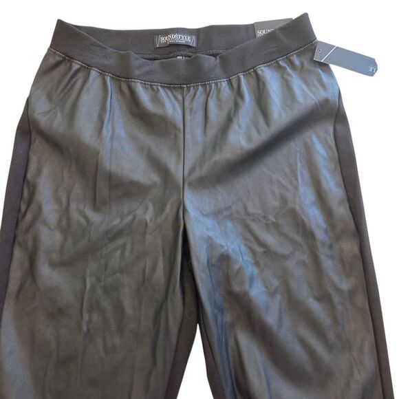 NWT Soundstyle Faux Leather Front Knit Back Women's Black Legging Pants M - Picture 2 of 9
